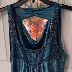 Elegant Teal Embellished Tank Top